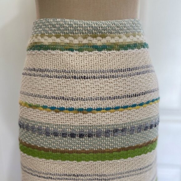 W by Worth Pencil Skirt 2 Straight Knee Length Green Blue Striped Modest Office - Picture 3 of 6